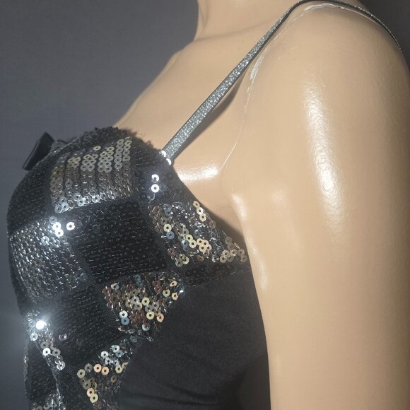 Y2K Sequin Tank Top With bow Size M Black Silver Diamond Pattern Mcbling 2000s - Picture 6 of 12